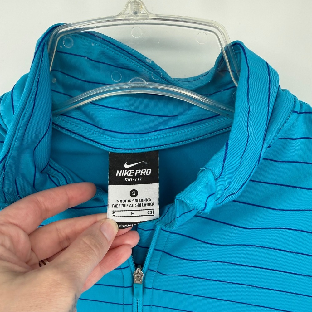 Nike Pro Dri-FIT Womens Small Blue Striped Quarter Zip Long Sleeve Top - Picture 2 of 5